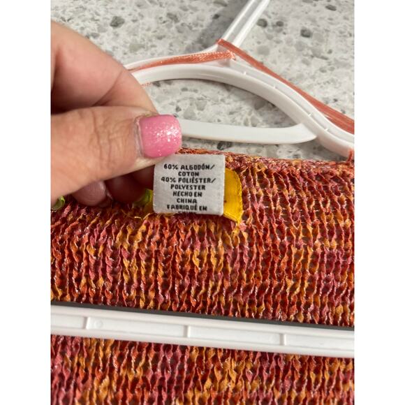 Ruby Rd. Rd women's medium knit cardigan sweater orange loose weave fringe - Picture 7 of 14